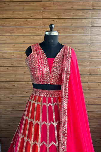 Multicolor Zari Sequin Georgette Lehenga set with choli and dupatta