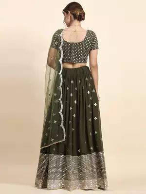 Green Sequin Georgette Allover Lehenga set with choli and dupatta 3