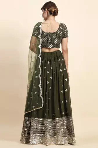 Green Sequin Georgette Allover Lehenga set with choli and dupatta