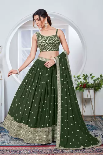Green Georgette Lehenga set with choli and dupatta