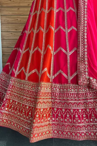 Multicolor Zari Sequin Georgette Lehenga set with choli and dupatta