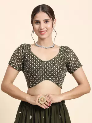 Green Sequin Georgette Allover Lehenga set with choli and dupatta 4