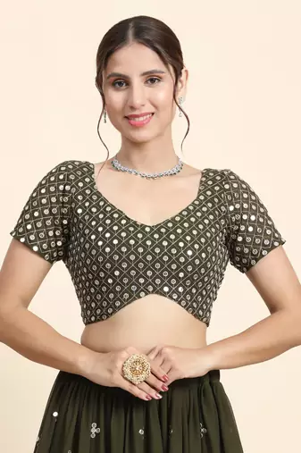 Green Sequin Georgette Allover Lehenga set with choli and dupatta