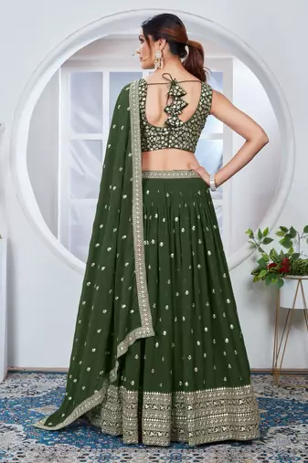 Green Georgette Lehenga set with choli and dupatta