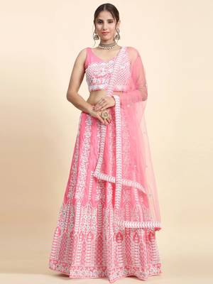 Pink Sequin Chinon Silk Lehenga set with choli and dupatta 1