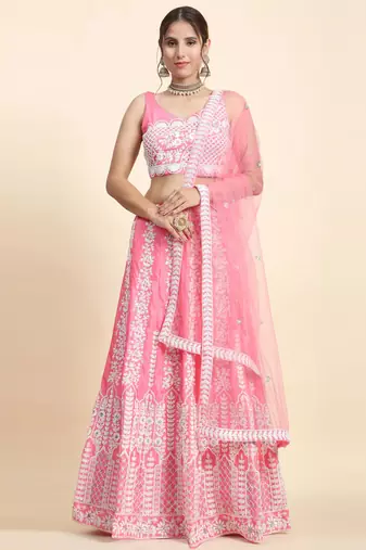 Pink  Sequin Chinon Silk  Lehenga set with choli and dupatta
