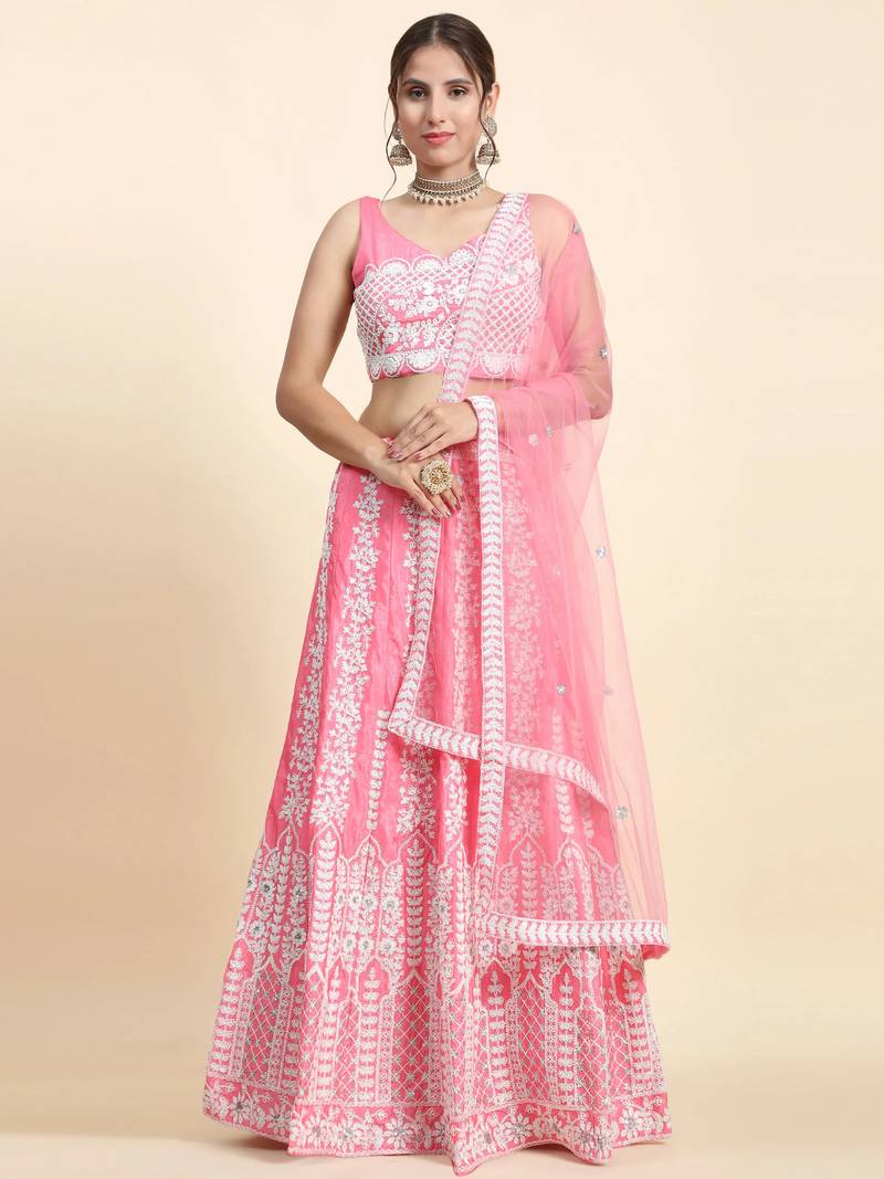 Pink  Sequin Chinon Silk  Lehenga set with choli and dupatta