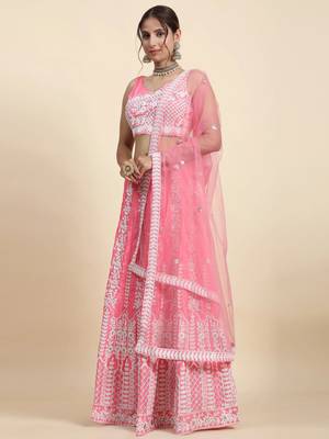 Pink Sequin Chinon Silk Lehenga set with choli and dupatta 2