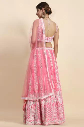 Pink Sequin Chinon Silk Lehenga set with choli and dupatta