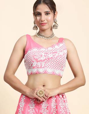 Pink Sequin Chinon Silk Lehenga set with choli and dupatta 4
