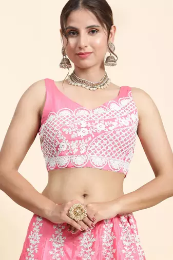 Pink Sequin Chinon Silk Lehenga set with choli and dupatta