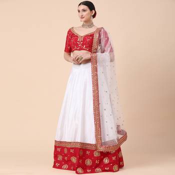 Red Zari With Sequin Embroidery Satin Lehenga set with choli and dupatta 2