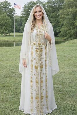 White Georgette Beaded Kaftan 1