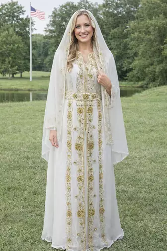 White Georgette Beaded Kaftan