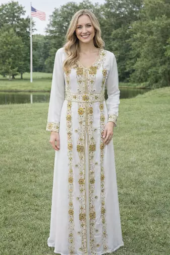 White Georgette Beaded Kaftan