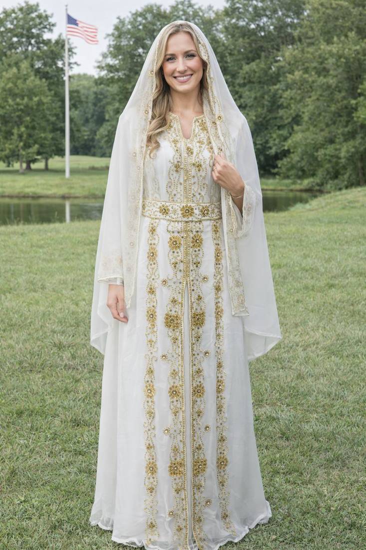 White Georgette Beaded Kaftan