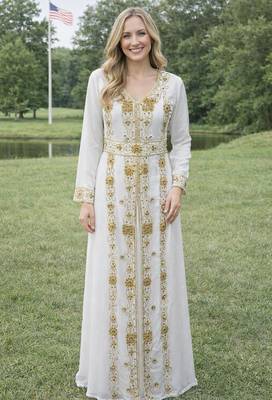 White Georgette Beaded Kaftan 4