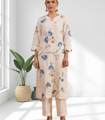Cream long kurta with pant for women's