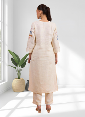 Cream long kurta with pant for women's 2