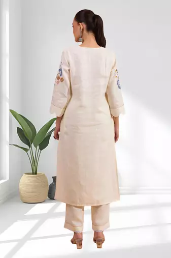 Cream long kurta with pant for women's