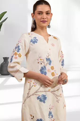 Cream long kurta with pant for women's