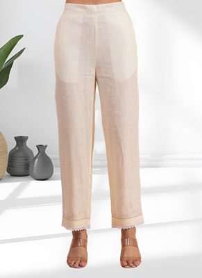 Cream long kurta with pant for women's 5