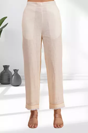 Cream long kurta with pant for women's