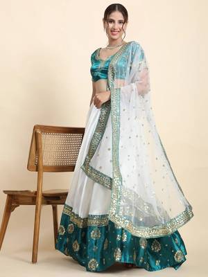 Green Zari With Sequin Embroidery Satin Lehenga set with choli and dupatta 1
