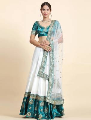 Green Zari With Sequin Embroidery Satin Lehenga set with choli and dupatta 2