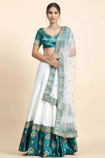 Green Zari With Sequin Embroidery Satin Lehenga set with choli and dupatta