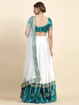 Green Zari With Sequin Embroidery Satin Lehenga set with choli and dupatta 3