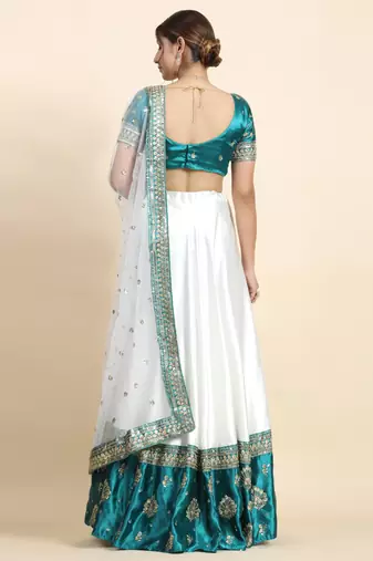 Green Zari With Sequin Embroidery Satin Lehenga set with choli and dupatta