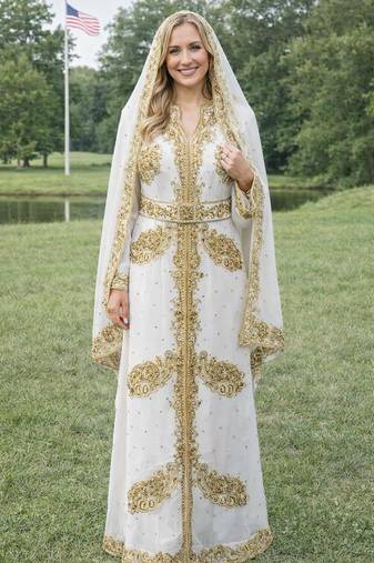 White Georgette Beaded Kaftan