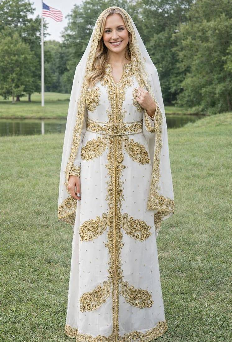 White Georgette Beaded Kaftan