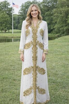 White Georgette Beaded Kaftan 2
