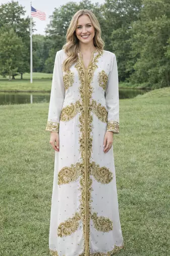 White Georgette Beaded Kaftan