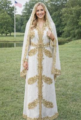 White Georgette Beaded Kaftan 3