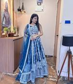 Light Blue Sequin Chinon Silk Lehenga set with choli and dupatta