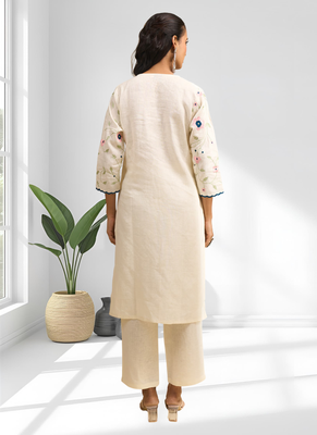 Cream long kurta with pant for women's 2