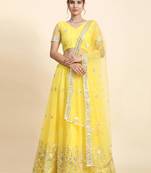 Yellow Sequin Soft Net Lehenga set with choli and dupatta