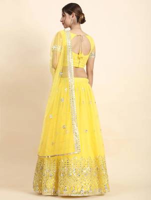 Yellow Sequin Soft Net Lehenga set with choli and dupatta 3