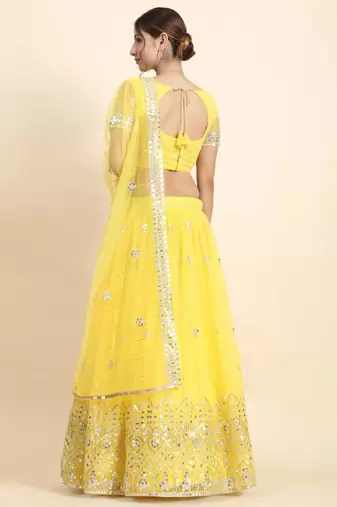 Yellow Sequin Soft Net Lehenga set with choli and dupatta