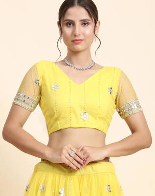 Yellow Sequin Soft Net Lehenga set with choli and dupatta 4