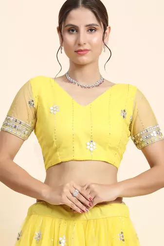 Yellow Sequin Soft Net Lehenga set with choli and dupatta