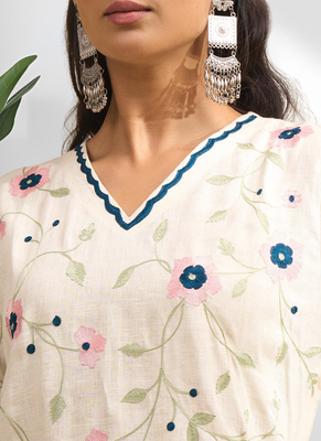 Cream long kurta with pant for women's 4