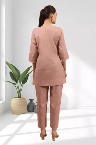 Powder pink cotton kurti set for women's