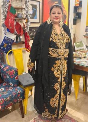Black Georgette Beaded Kaftan 1
