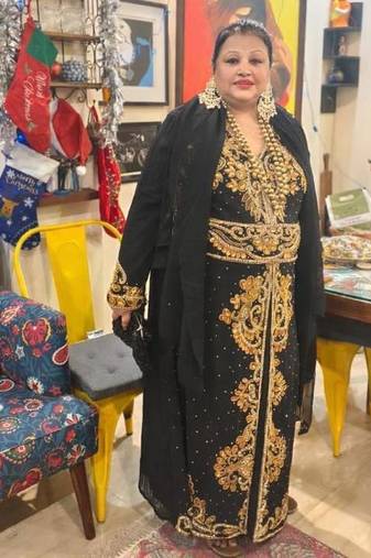 Black Georgette Beaded Kaftan