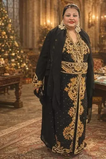 Black Georgette Beaded Kaftan