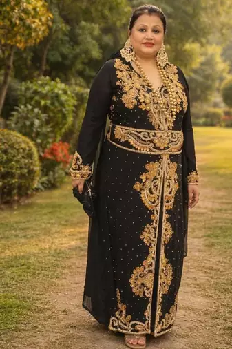 Black Georgette Beaded Kaftan